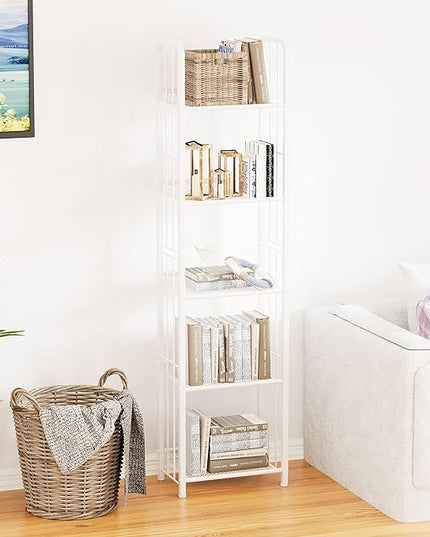 Bookshelf Storage Shelf Bookcase Freestanding Storage Stand for Living Room, Bedroom, Kitchen, Rust Resistance, Easy Assembly Free Combination Multi-Functional Organizer (5 Tiers,White) - LeafyLoom
