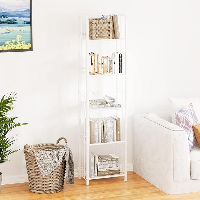 Bookshelf Storage Shelf Bookcase Freestanding Storage Stand for Living Room, Bedroom, Kitchen, Rust Resistance, Easy Assembly Free Combination Multi-Functional Organizer (5 Tiers,White) - LeafyLoom