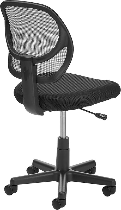 Amazon Basics Office Computer Task Desk Chair, Low-Back, Pneumatic Seat, Breathable Mesh, Adjustable, Swivel, BIFMA Certified, 21.25"D x 22.5"W x 38"H, 270 Pound Capacity, Black Nylon - LeafyLoom