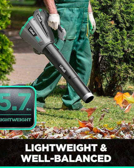 Litheli Cordless Leaf Blower 40V, 480 CFM Battery Leaf Blowers for Lawn Care, with Brushless Motor, Axial Blower for Blowing Leaf, Dust, Snow, Debris, with 2.5Ah Battery & Charger Included, Black - LeafyLoom