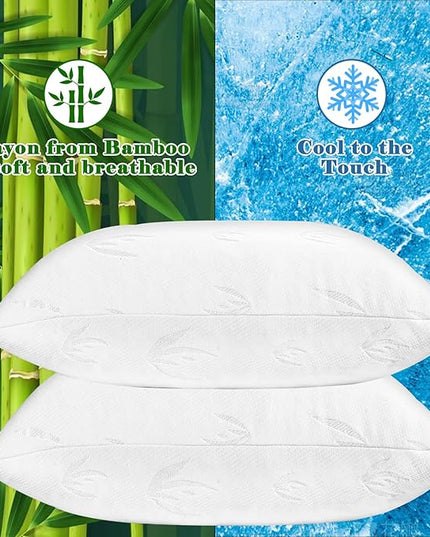 Cooling Bed Pillows for Sleeping 1 Pack, Adjustable Cool Shredded Memory Foam Pillows Queen Size - Luxury Pillows for Side Back Sleepers with Washable Cover, CertiPUR-US Certified - LeafyLoom