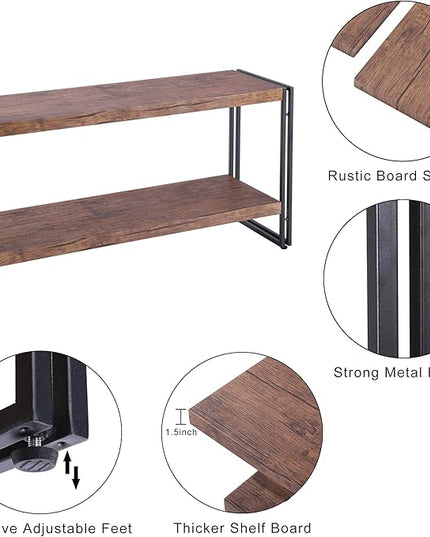 2 Shelf Bookcase Small Display Book Shelf Rustic Industrial, Brown - LeafyLoom