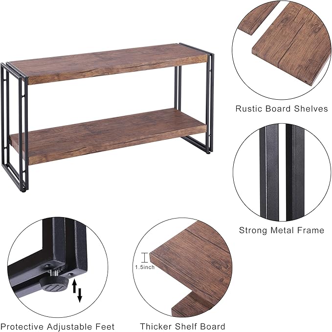 2 Shelf Bookcase Small Display Book Shelf Rustic Industrial, Brown - LeafyLoom