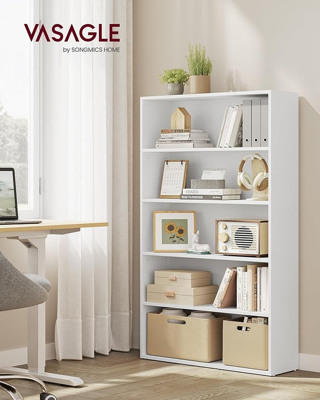 VASAGLE Bookshelf, 31.5 Inches Wide, 5-Tier Open Bookcase with Adjustable Storage Shelves, Floor Standing Unit, Cloud White ULBC175T14 - LeafyLoom