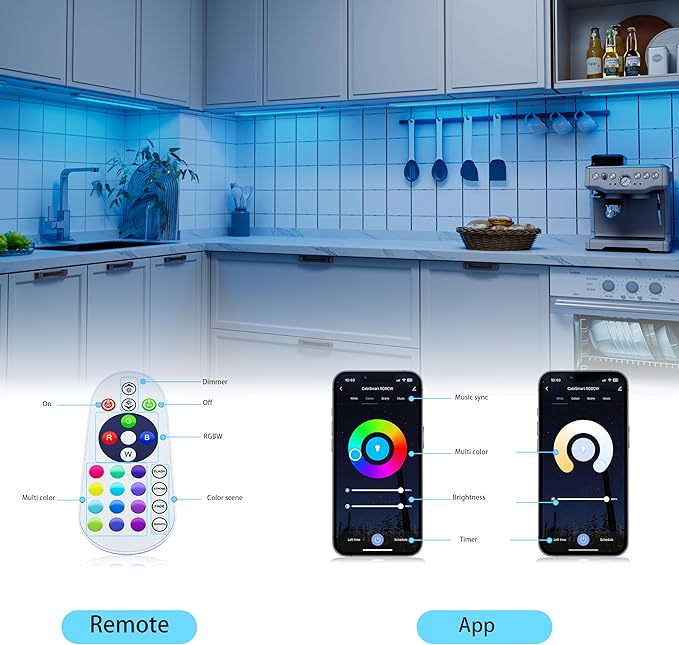 Smart Under Cabinet Lights, LED Light Bar, White & RGB Multi Color Changing Counter Lighting. Alexa Google App Controlled Lamp for Kitchen ,Shelf, Bookcase, above Sink, Desk (1-Bar 20 Inch Kit) LAMPAOUS