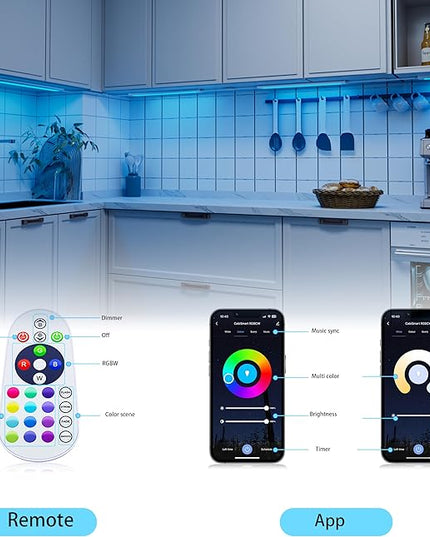 Smart Under Cabinet Lighting Strip Lights White & Color Changing Dimmable Work with Alexa Google Smart Thing Phone App, RGB Multi Colored Lamp for Kitchen Counter Light Fixture (6 Lights Bar Kit) LAMPAOUS