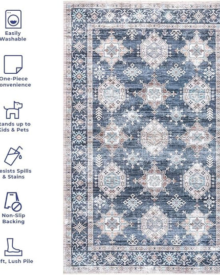 nuLOOM Finley Machine Washable Vintage Distressed Ultra Thin Area Rug, 3' x 5', Grey - LeafyLoom