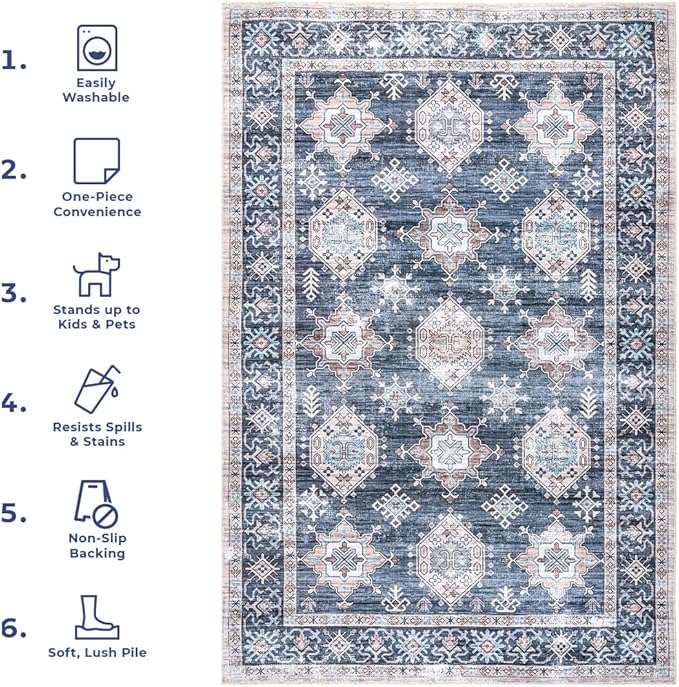 nuLOOM Finley Machine Washable Vintage Distressed Ultra Thin Area Rug, 3' x 5', Grey - LeafyLoom