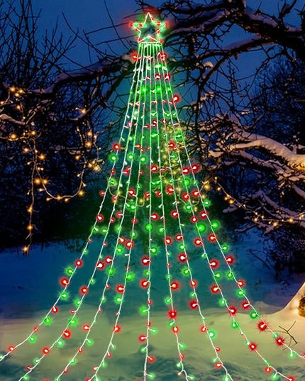 PUHONG Christmas Decoration Outdoor Star String Lights,320 LED Christmas Lights[8 Modes & Waterproof], Lighted Christmas Star for Halloween Xmas New Year Holiday (IronStar-Red+Green) PUHONG