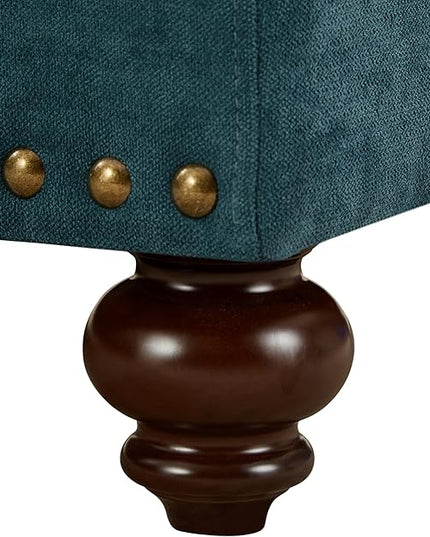 Upholstered 3-Seater Sofa with Rolled Armrest,Modern Couch with Wood Turned Legs and Nailhead Trim Design,for Living Room,Office,Lake Green - LeafyLoom