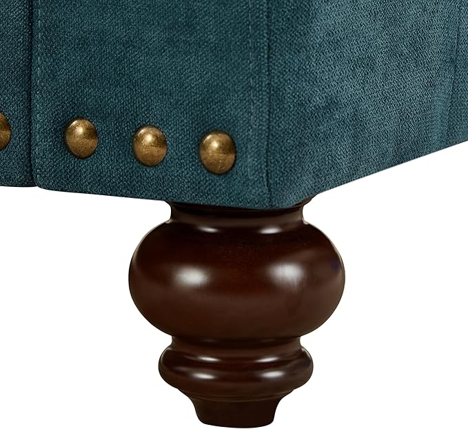 Upholstered 3-Seater Sofa with Rolled Armrest,Modern Couch with Wood Turned Legs and Nailhead Trim Design,for Living Room,Office,Lake Green - LeafyLoom