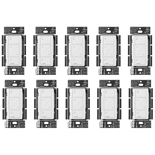 Lutron Caseta Original Smart Dimmer Switch (Lutron Smart Hub Required), for LED Lights, 150 Watt, Single-Pole/3-Way, No Neutral Required, PD-6WCL-WH 10-PACK, White, 10 Pack Lutron