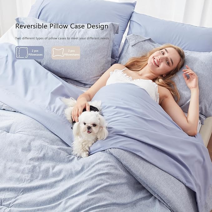 UNILIBRA 7 Pieces Bed in a Bag Full Size Comforter Sets, Blue Full Bed Set Soft for All Seasons - Cationic Dyeing Bedding Set with Comforter, Flat Sheet, Fitted Sheet, Pillowcases & Shams - LeafyLoom