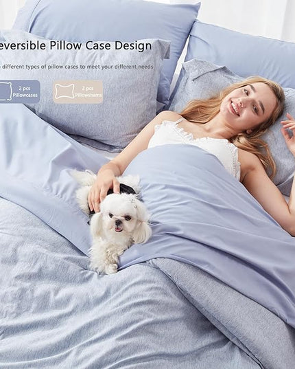 UNILIBRA Queen Comforter Set 7 Pieces Bed in a Bag - Blue Queen Soft Bed Set for All Seasons - Cationic Dyeing Bedding Comforter Sets with Comforter, Flat Sheet, Fitted Sheet, Pillowcases & Shams - LeafyLoom