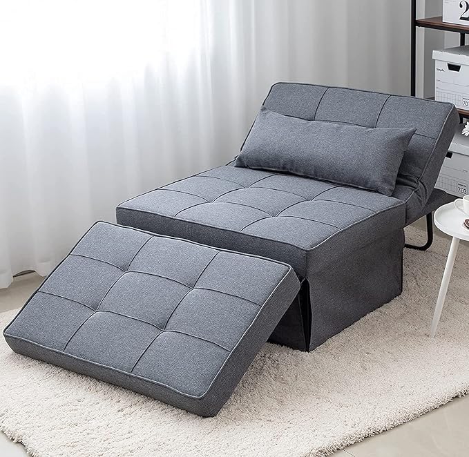 Sofa Bed,4 in 1 Multi Function Folding Ottoman Sleeper Bed,Modern Convertible Chair Adjustable Backrest Couch for Living Room Small Room Apartment,Light Grey - LeafyLoom