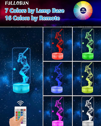FULLOSUN Baseball Gift, Kids Baseball Night Light (with Remote Control), 3D Illumination Lights Boys Gift 16 Colors Changeable Kids Room Lighting Creative Decoration... (Baseball) - LeafyLoom