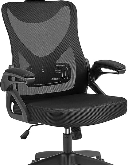 Yaheetech Ergonomic Office Chair, High Back Desk Chair with with flip-up Armrests, Adjustable Padded Headrest Mesh Computer Chair with Lumbar Support for Home Office Meeting Room, Black - LeafyLoom
