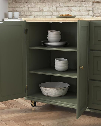 Homestyles Mobile Kitchen Island Cart with Wood Top and Dropleaf Breakfast Bar, 18" D x 53.5" W x 36" H, Green - LeafyLoom