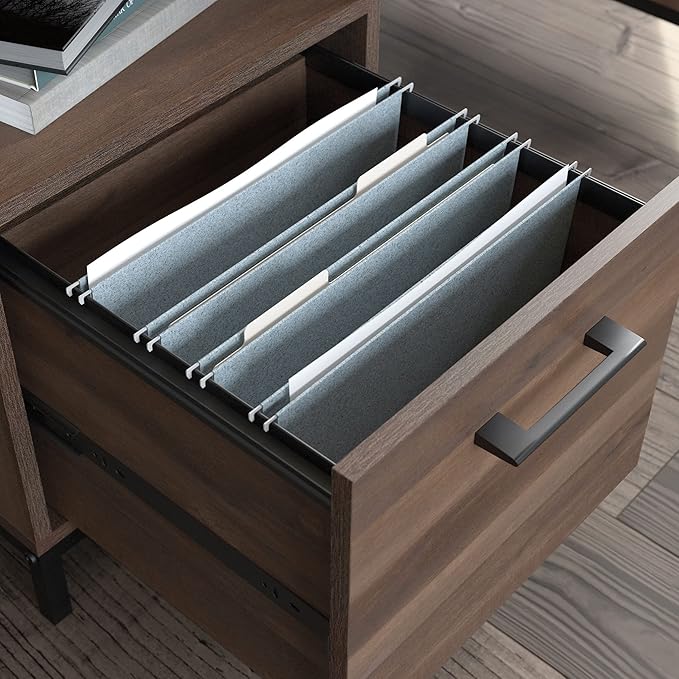 Sauder North Avenue Pedestal Home Office Desk, L: 41.97" x W: 18.50" x H: 28.15", Smoked Oak Finish - LeafyLoom