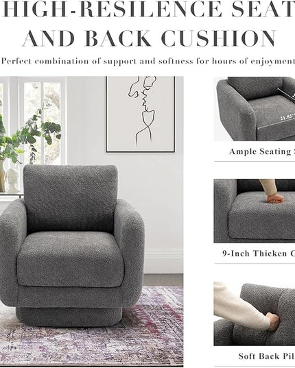 COLAMY Swivel Accent Chairs Set of 2, 32Inches Wide Upholstered Armchair with Plush Back Pillow for Living Room, Modern Sofa Corner Chair for Nursery/Living Room/Bedroom-Grey - LeafyLoom
