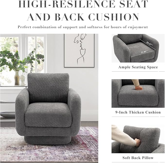 COLAMY Swivel Accent Chairs Set of 2, 32Inches Wide Upholstered Armchair with Plush Back Pillow for Living Room, Modern Sofa Corner Chair for Nursery/Living Room/Bedroom-Grey - LeafyLoom