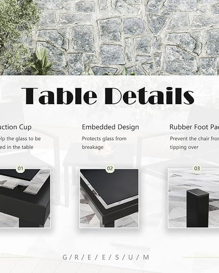 Greesum 3 Pieces Patio Furniture Set Outdoor Conversation Textilene Fabric Chairs for Lawn, Garden, Balcony, Poolside with A Glass Coffee Table, Black - LeafyLoom