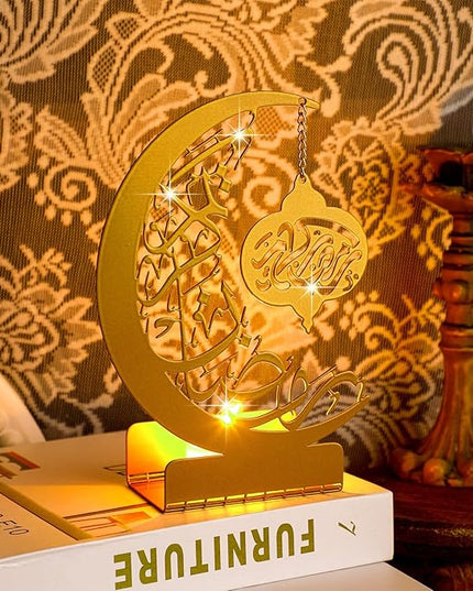 Eid Crafts Night Light 3D Metal Ramadan Eid Mubarak Ornaments Ramadan Decorations Ramadan Table Decor Ramadan Mubarak Light with 2 LED Candles for Home Eid Party Supplies (Classic) - LeafyLoom