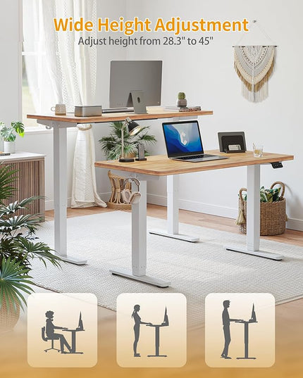 CubiCubi Electric Standing Desk, 63 x 24 Inches Height Adjustable Sit Stand Desk, Ergonomic Home Office Computer Workstation, Light Rustic Brown - LeafyLoom