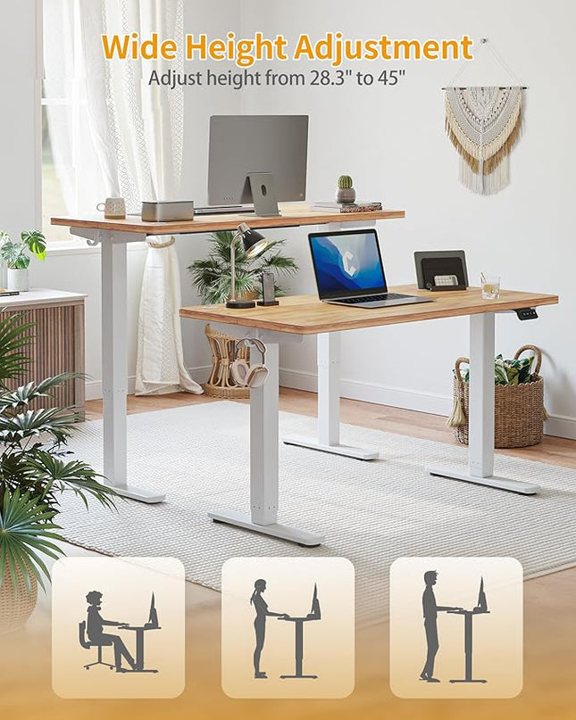 CubiCubi Electric Standing Desk, 63 x 24 Inches Height Adjustable Sit Stand Desk, Ergonomic Home Office Computer Workstation, Light Rustic Brown - LeafyLoom