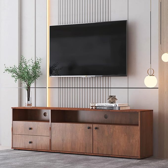 NicBex TV Stand for 65 Inch TV Farmhouse TV Media Console Table with Solid Wood Gandle Cabinets Entertainment Center with Storage for Living Room,63 Inch,Rosewood - LeafyLoom