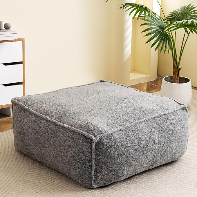 HIGOGOGO Modular Sectional Bean Bag Sofa Chair, Bean Bag Couch with Foam Chunk Filling, Removable & Washable Sherpa Cover, Floor Sofa for Family Living Room Bedroom, Type O - LeafyLoom