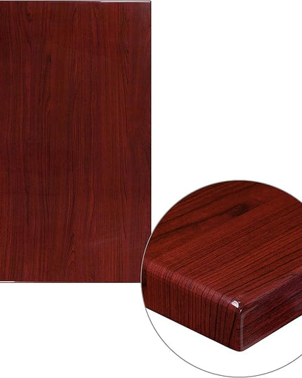 Flash Furniture Glenbrook 30" x 45" Rectangular High-Gloss Mahogany Resin Table Top with 2" Thick Edge - LeafyLoom