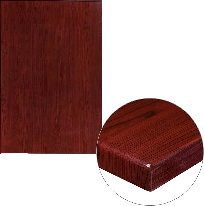 Flash Furniture Glenbrook 30" x 45" Rectangular High-Gloss Mahogany Resin Table Top with 2" Thick Edge - LeafyLoom