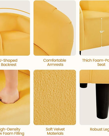 Yaheetech Yellow Chair, Accent Chair for Bedroom, Armchair for Living Room, Velvet Fabric Club Chair with Soft Padded Seat and Sturdy Legs for Bedroom Waiting Room, Yellow - LeafyLoom