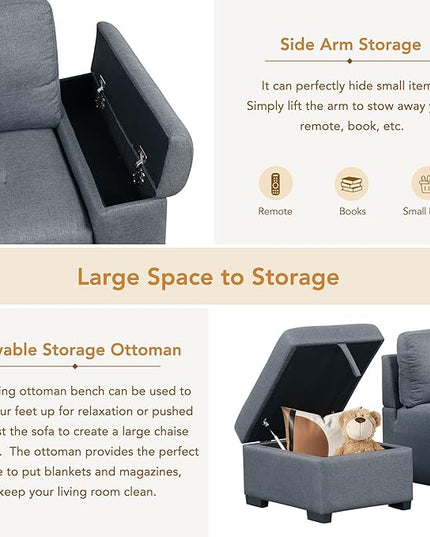 87.4“ L-Shape Sectional Sleeper Sofa with Pull out Bed Ottoman, Velvet Upholstered Couch w/Hidden Arm Storage &USB Charge, for Living Room Apartment, 87.4 Inch, Dark Gray1 - LeafyLoom
