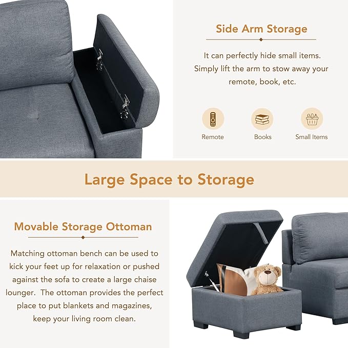 87.4“ L-Shape Sectional Sleeper Sofa with Pull out Bed Ottoman, Velvet Upholstered Couch w/Hidden Arm Storage &USB Charge, for Living Room Apartment, 87.4 Inch, Dark Gray1 - LeafyLoom