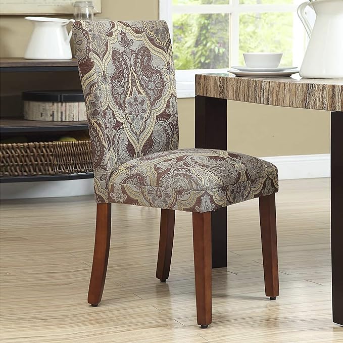 HomePop Parsons Upholstered Accent Dining Chair, Set of 2, Blue and Brown Paisley - LeafyLoom