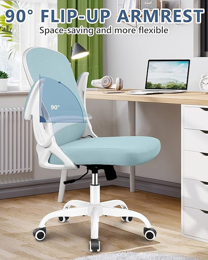 Office Chair Desk Chair, Ergonomic Mesh Computer Chair Home Office Desk Chairs, Swivel Task Chair Mid Back Breathable Rolling Chair with Adjustable Lumbar Support Flip Up Armrest (Light Blue) - LeafyLoom