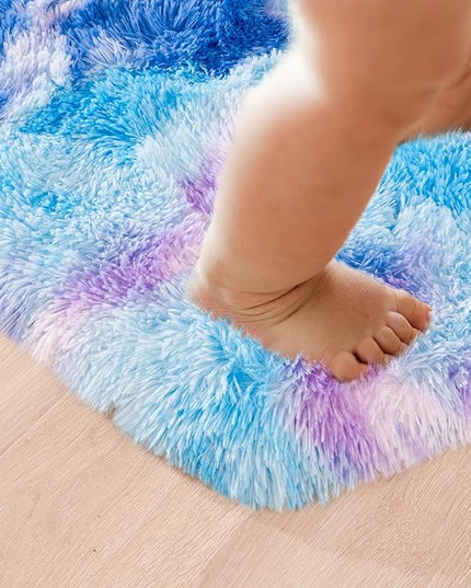 junovo Ultra Soft Hexagon Rug Fluffy Rainbow Nursery Rug for Princess Tent Kids Play Castle, Furry Hexagonal Carpet for Kids Girls Room Playhouse Classroom Dorm Home Decor, 4.6ft Tie-Dye Blue-Purple - LeafyLoom