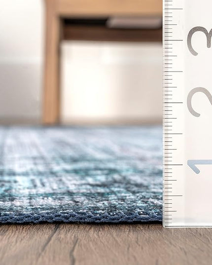 nuLOOM Eveline Distressed Persian Machine Washable Ultra Thin Area Rug, 4' x 6', Blue - LeafyLoom