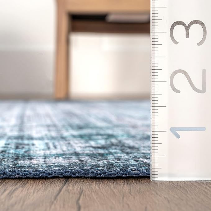 nuLOOM Eveline Distressed Persian Machine Washable Ultra Thin Area Rug, 4' x 6', Blue - LeafyLoom