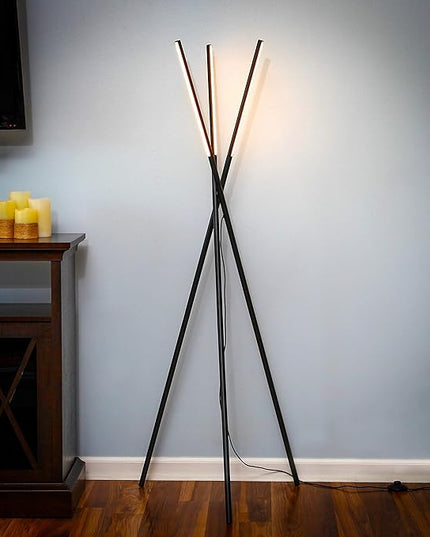 Brightech Stix Floor Lamp, Tall Tree Lamp for Offices, LED Tripod Lamp for Living Rooms, Great Living Room Décor, Dimmable Standing Lamp with 3 Lights for Bedroom Reading - Black - LeafyLoom