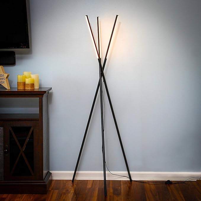 Brightech Stix Floor Lamp, Tall Tree Lamp for Offices, LED Tripod Lamp for Living Rooms, Great Living Room Décor, Dimmable Standing Lamp with 3 Lights for Bedroom Reading - Black - LeafyLoom