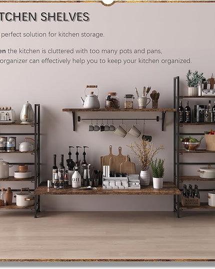 4NM No-Assembly Folding Bookshelf Storage Shelves 4 Tiers Vintage Bookcase Standing Racks Study Organizer Home Office (Rustic Brown and Black) - LeafyLoom