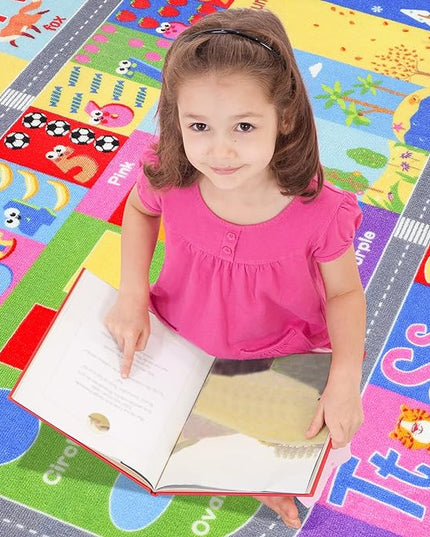 HOMORE Kids Educational Rug, Kids Collection Area Rug for Learning Alphabet, Numbers, Colors, Season and Animal Words, Playmat for Classroom Playroom, 3x5 Feet - LeafyLoom