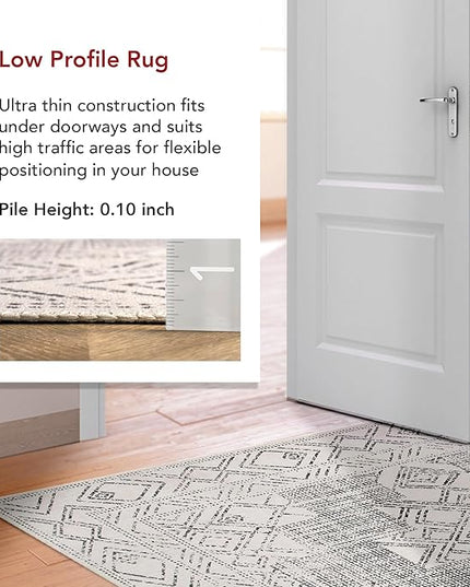 nuLOOM Mia Machine Washable Geometric Medallion Ultra Thin Area Rug, 9' x 12', Light Grey - LeafyLoom