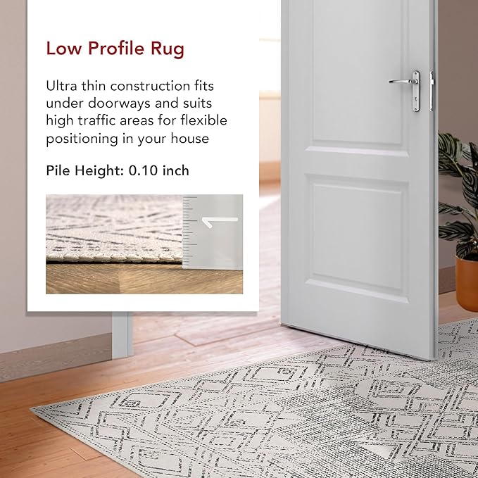 nuLOOM Mia Machine Washable Geometric Medallion Ultra Thin Area Rug, 9' x 12', Light Grey - LeafyLoom