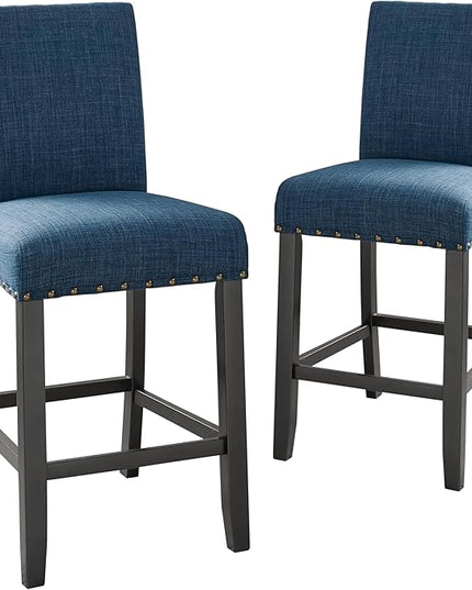 New Classic Furniture Crispin Counter Dining Chair (Set of Six), 100% Polyester Marine Blue Fabric with Espresso Legs - LeafyLoom