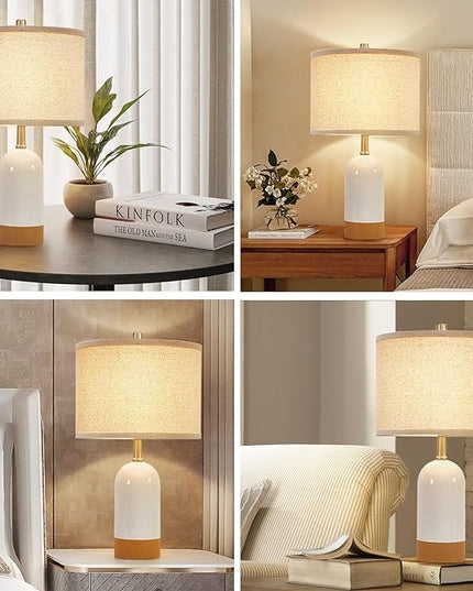 3 Color Temperature Small Table Lamp for Bedroom, Bedside Desk Reading Lamps, 21.5" Nightstand Ceramic Lamp for Kids Room, Living Room, Dorm, Home Office, Bulbs Included - LeafyLoom