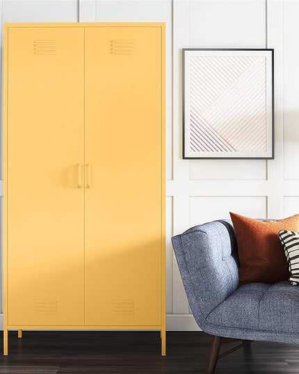 Novogratz Cache Tall 2 Door Metal Locker Cabinet, Yellow - LeafyLoom